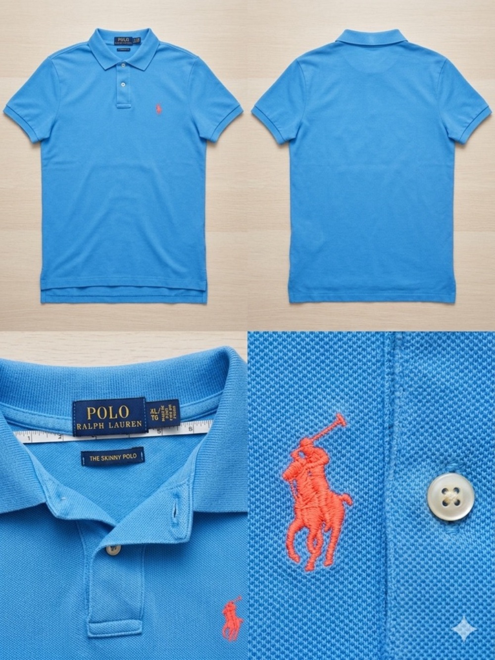 Polo Ralph Lauren Slim Fit Polo - Bright Blue with Coral Pony Y XL